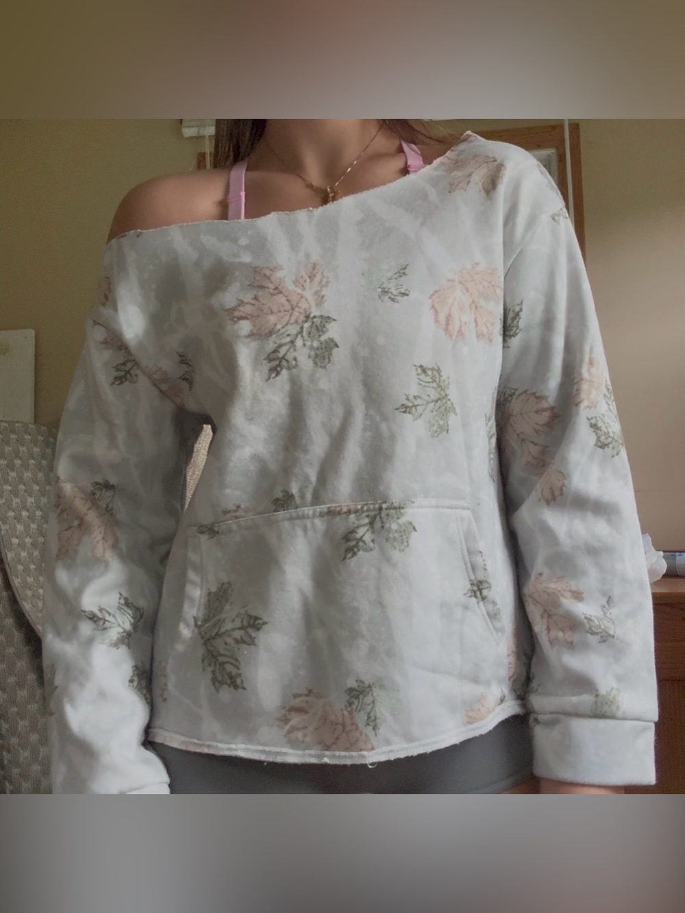 Light Floral Off-Shoulder Sweatshirt in White and Pastel
